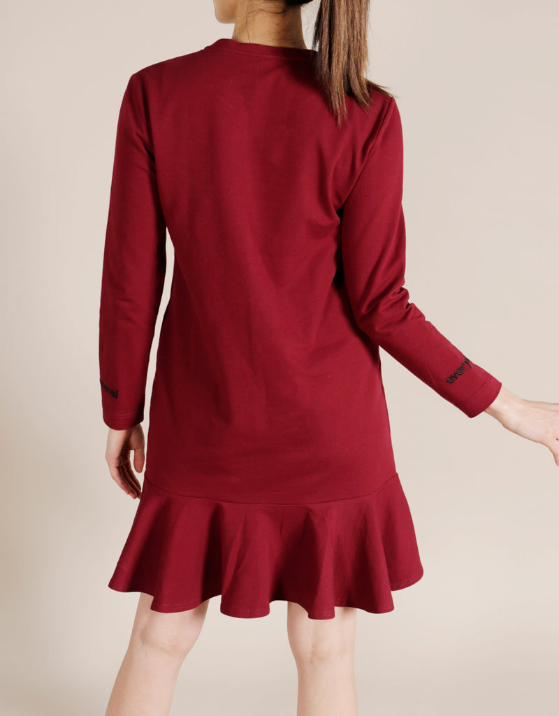 Maise Peplum Organic Cotton Eco Dress - Burgundy