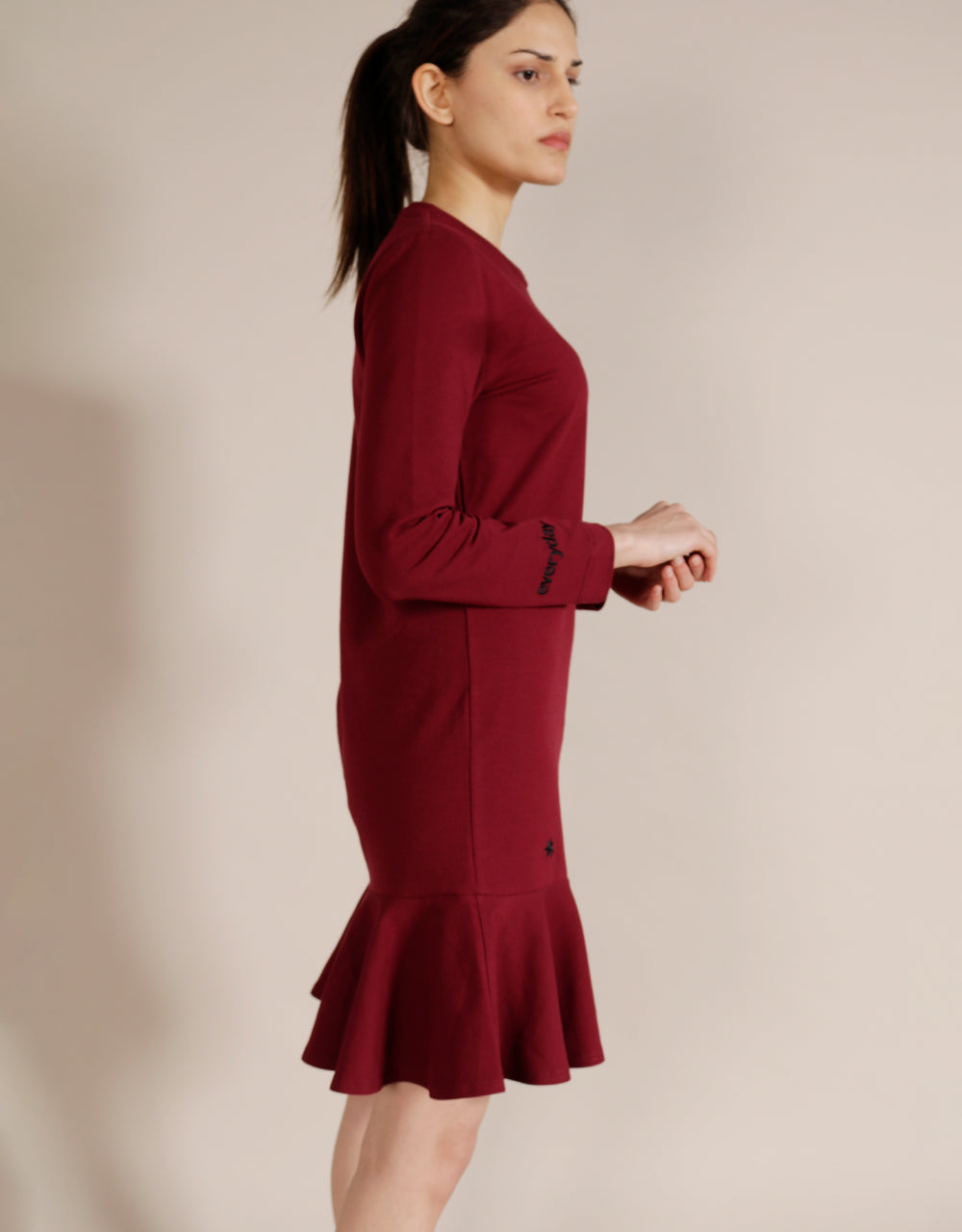 Lydia Luxe Rib Organic Cotton Burgundy Dress