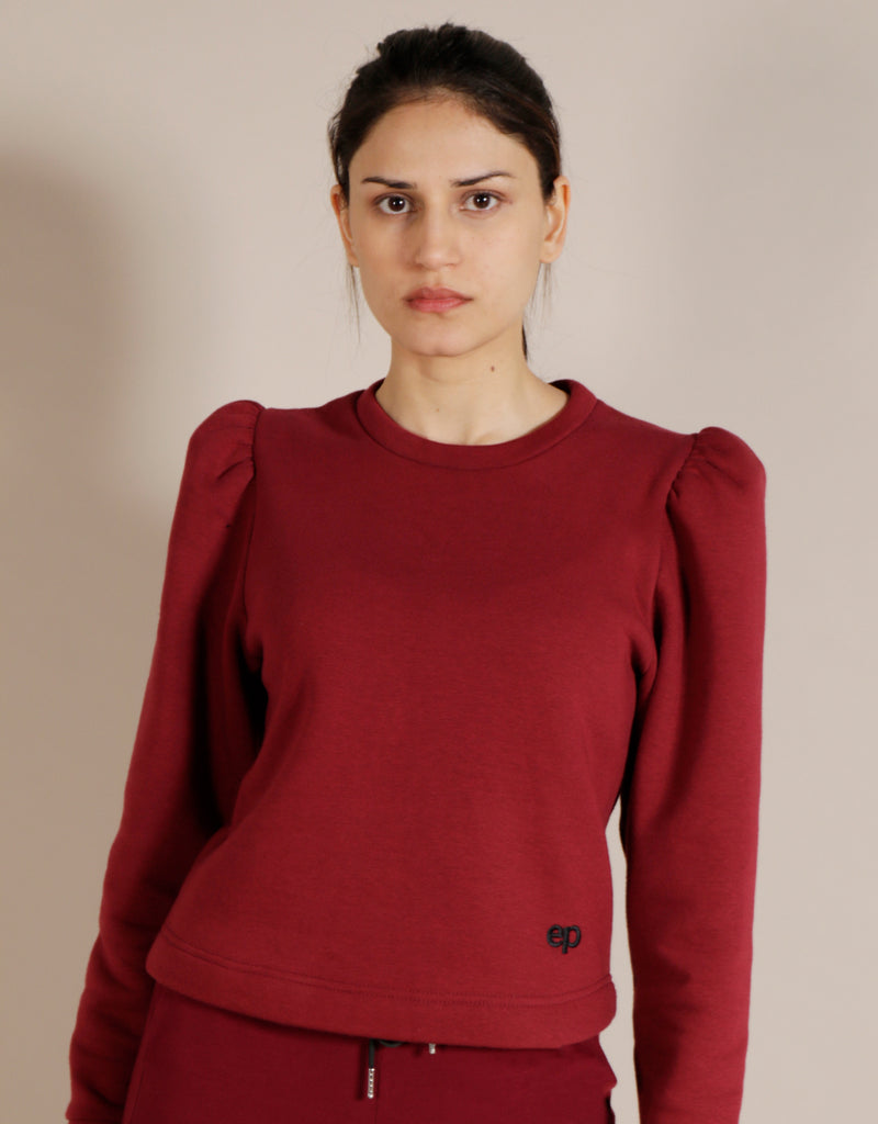 Lina Puff Sleeve Organic Cotton Sustainable Jumper - Burgundy (SOLD OUT!)